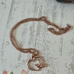 Set of 2 Rose Gold Plated Peace Dove  Heart Pendant Necklace 20 inches